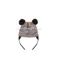 Gorro de urso de malha jacquard com pompons de menino feminino